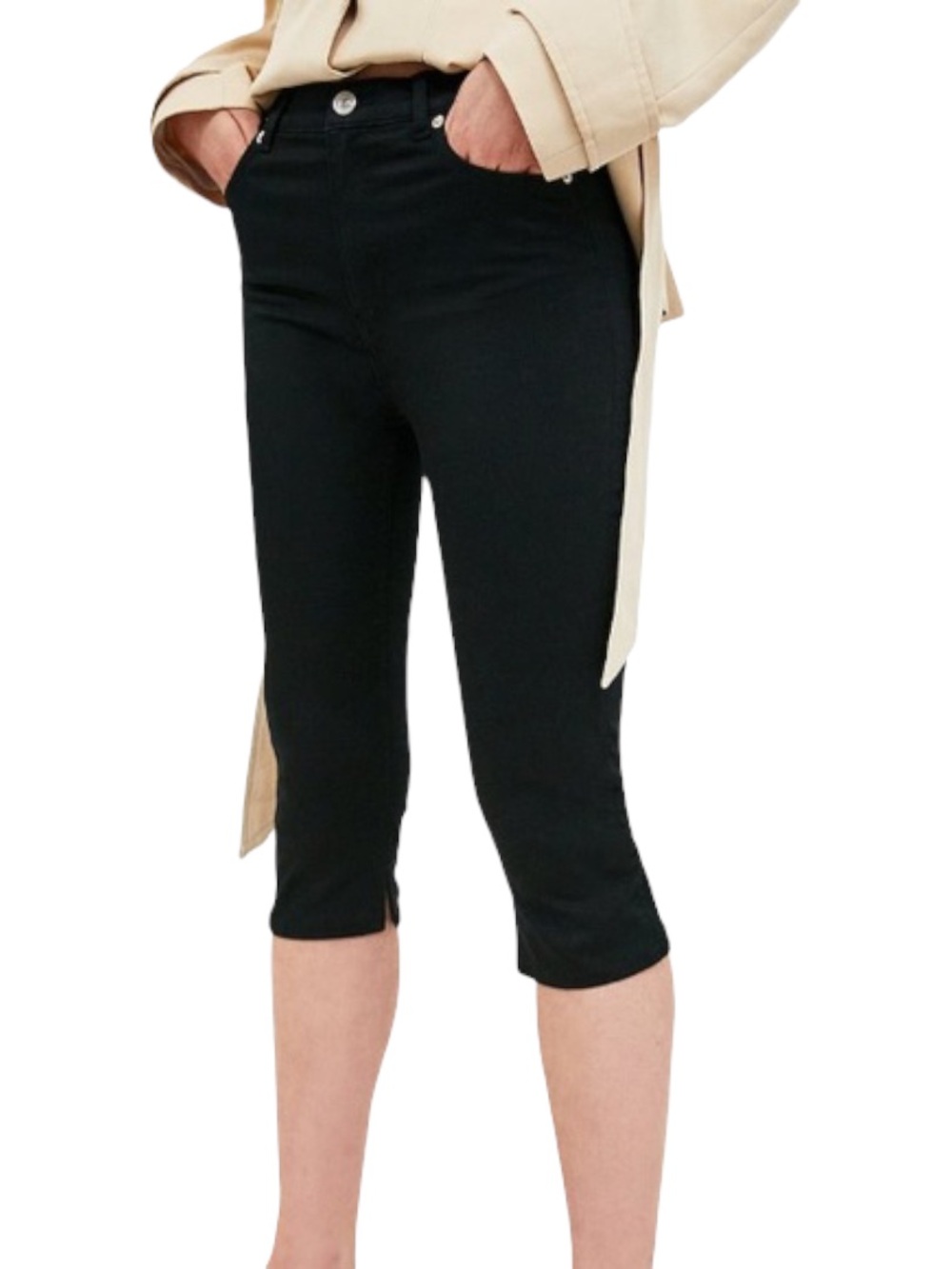Zara Woman Black Stretch Capri Pants Cropped Slim Fit Size 4 - Picture 2 of 11